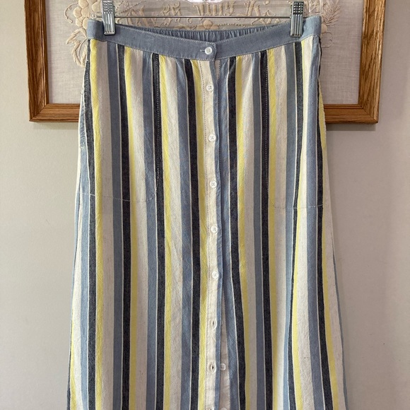 Max Studio vertical stripe linen button skirt with pockets modest spring summer - Picture 2 of 6